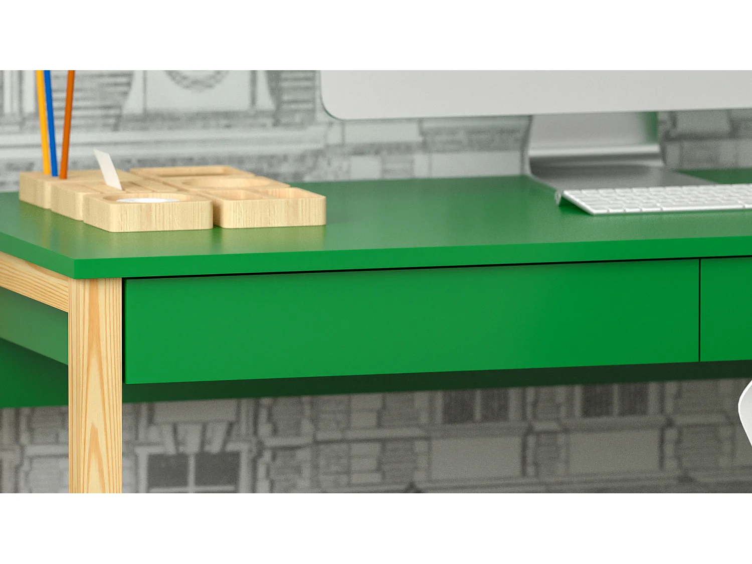 Bureau enfant en pin massif 120x60 vert