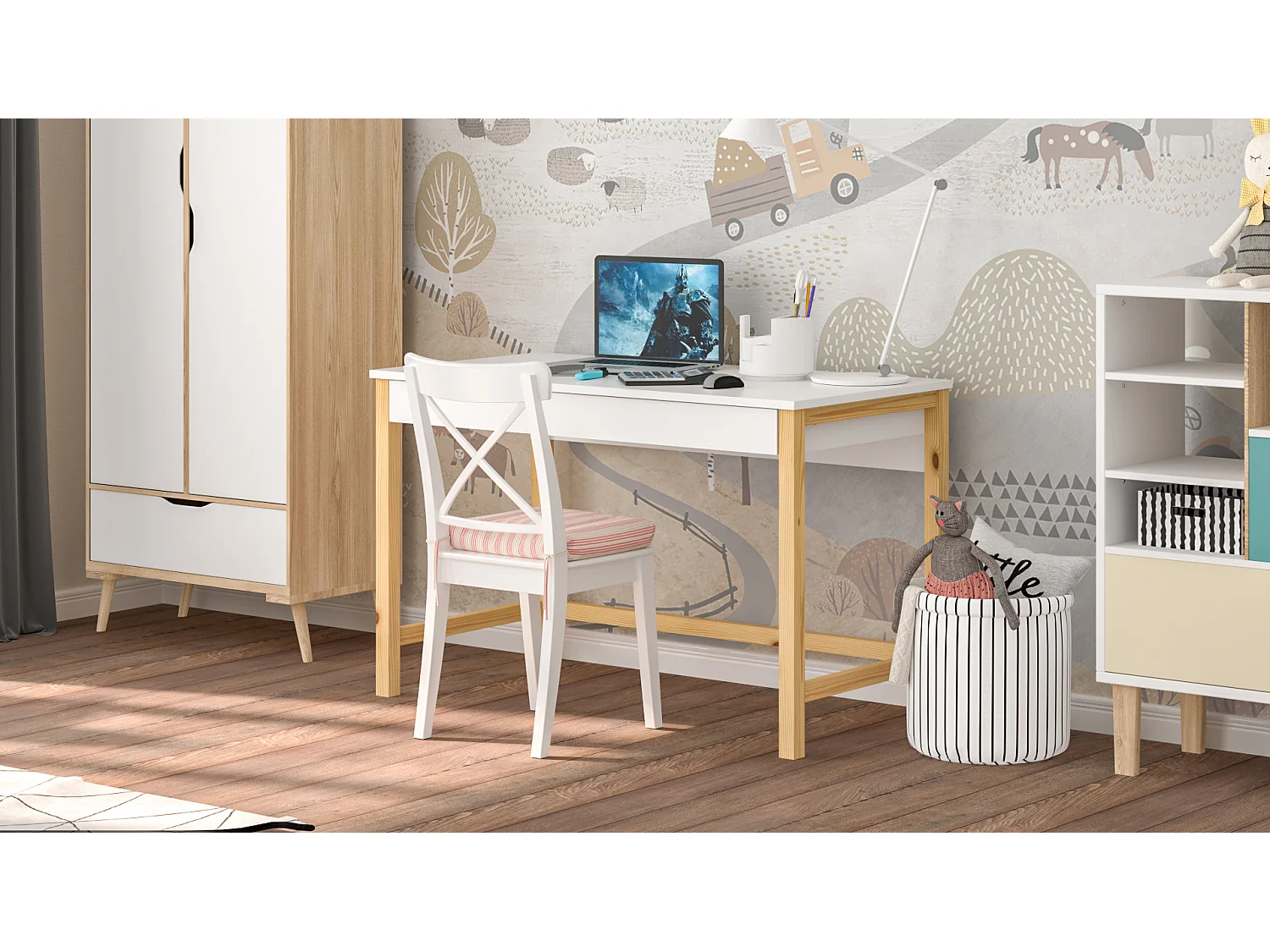 Bureau enfant en pin massif 120x60 jaune