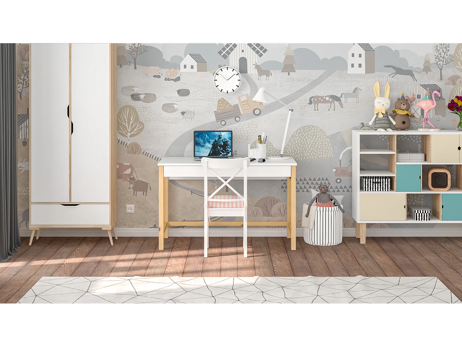 Bureau enfant en pin massif 120x60 jaune