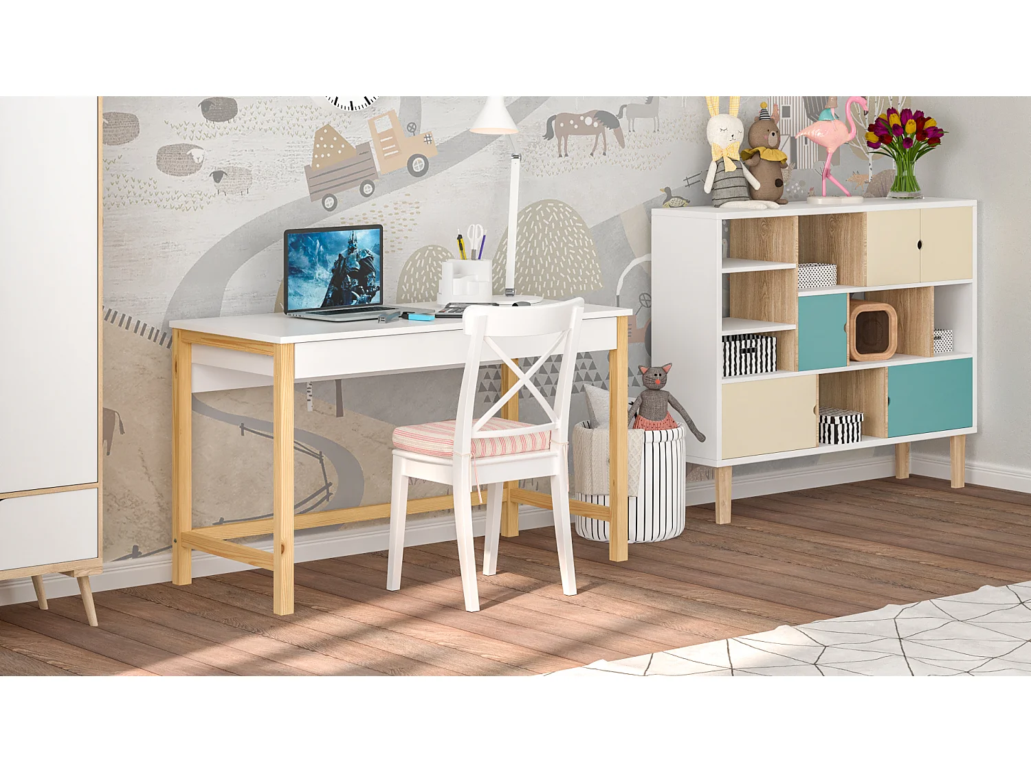 Bureau enfant en pin massif 120x60 jaune