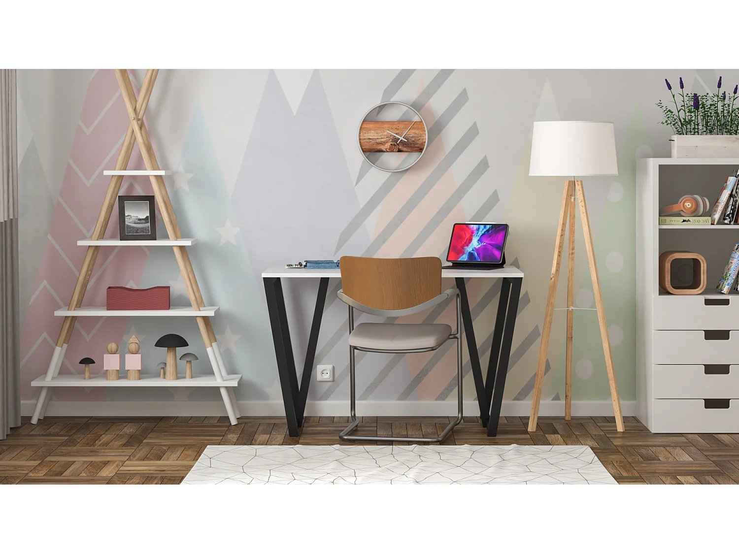 Bureau pour garçon en pin massif 120x60 noir