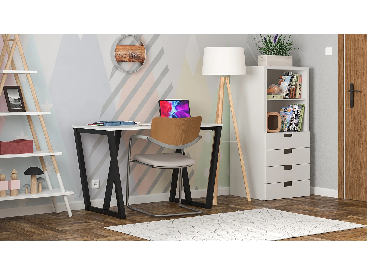 Bureau pour garçon en pin massif 120x60 noir