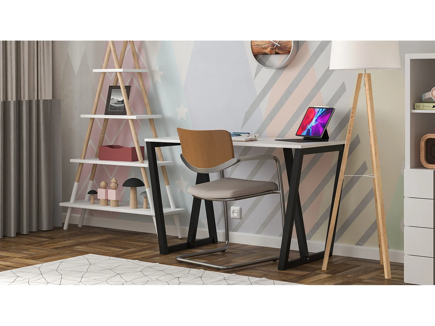 Bureau pour garçon en pin massif 120x60 noir