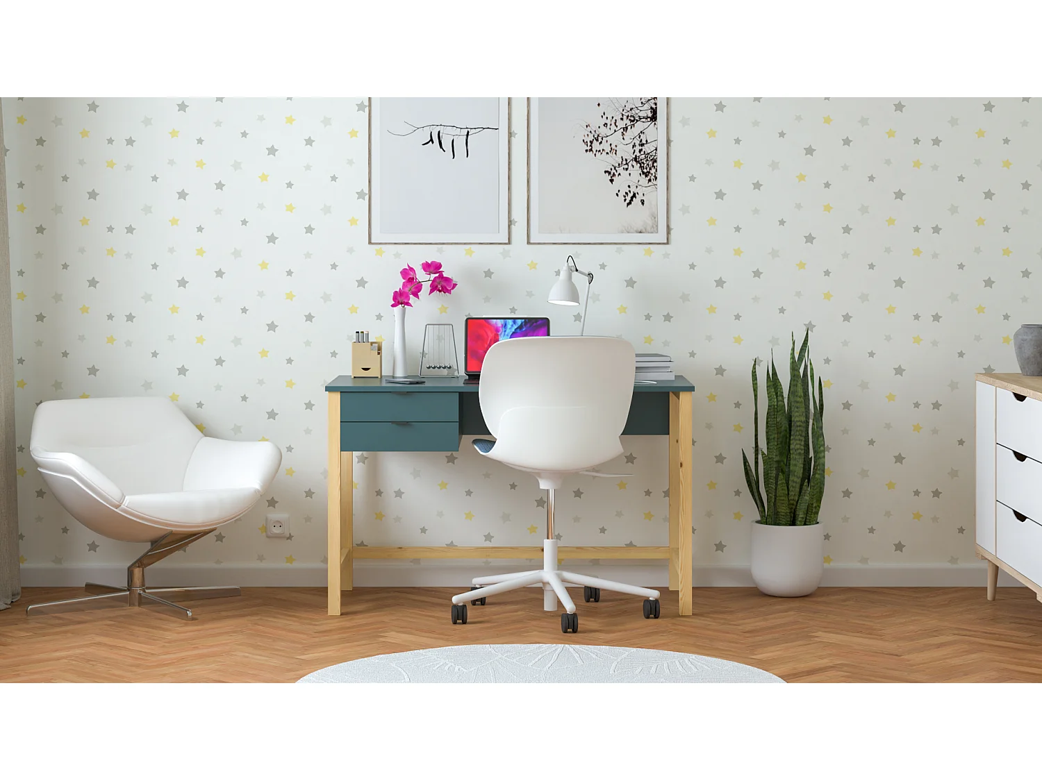 Bureau enfant en pin massif 120x60 bleu