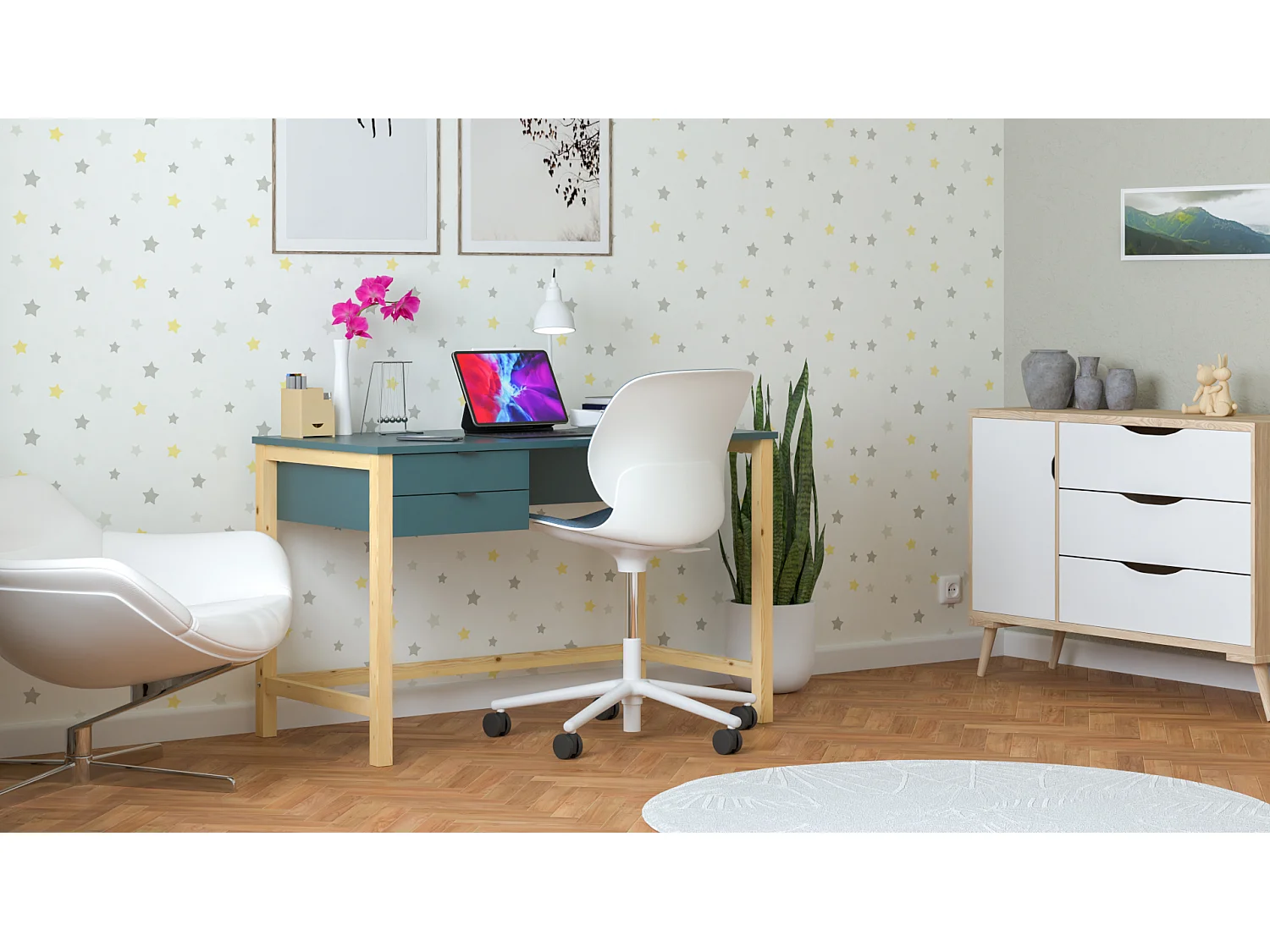 Bureau enfant en pin massif 120x60 bleu