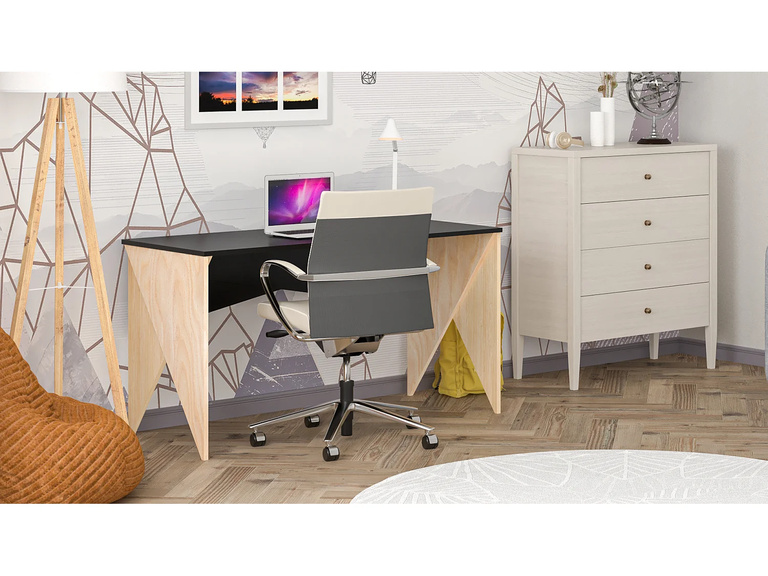 Bureau pour garçon en pin massif 120x60 noir