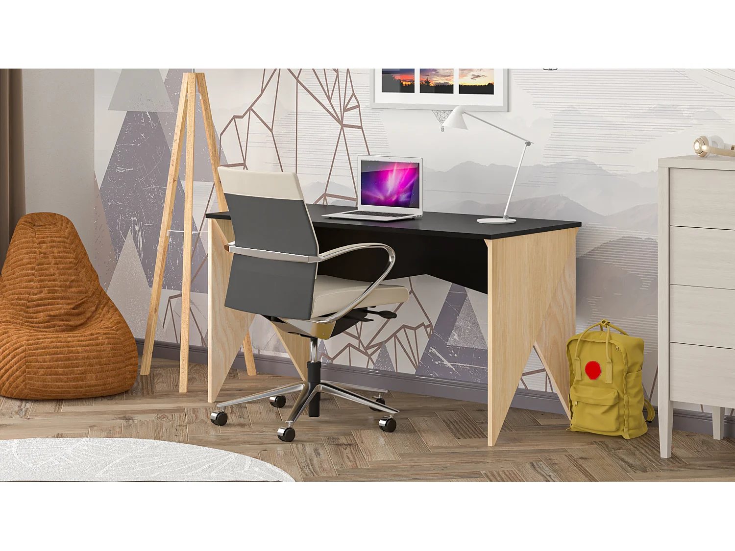 Bureau pour garçon en pin massif 120x60 noir