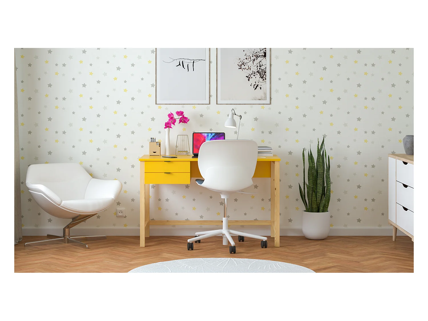 Bureau enfant en pin massif 120x60 jaune