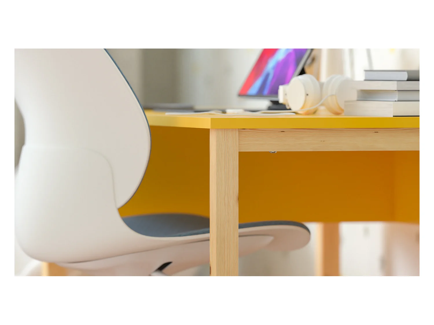 Bureau enfant en pin massif 120x60 jaune