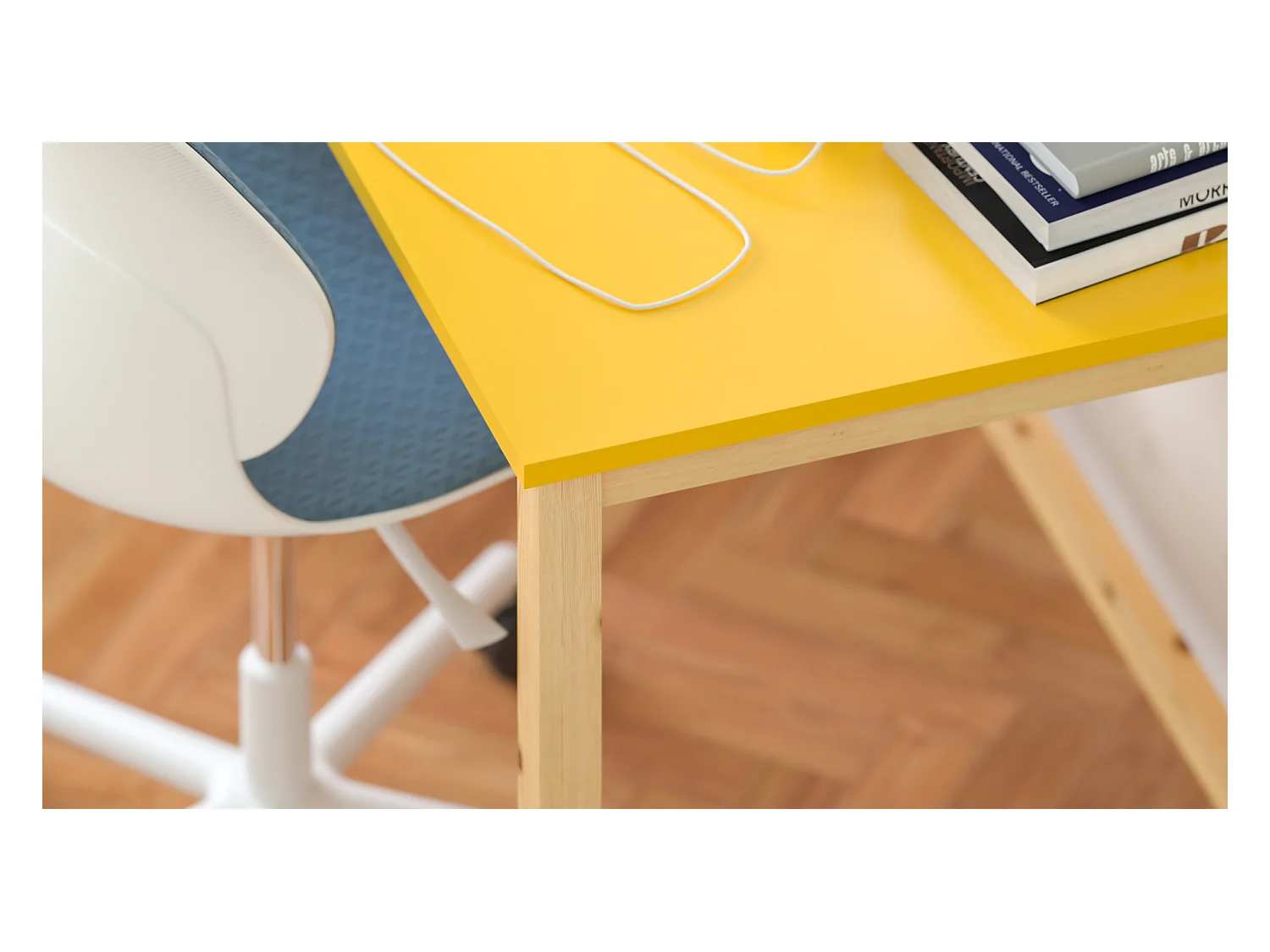Bureau enfant en pin massif 120x60 jaune