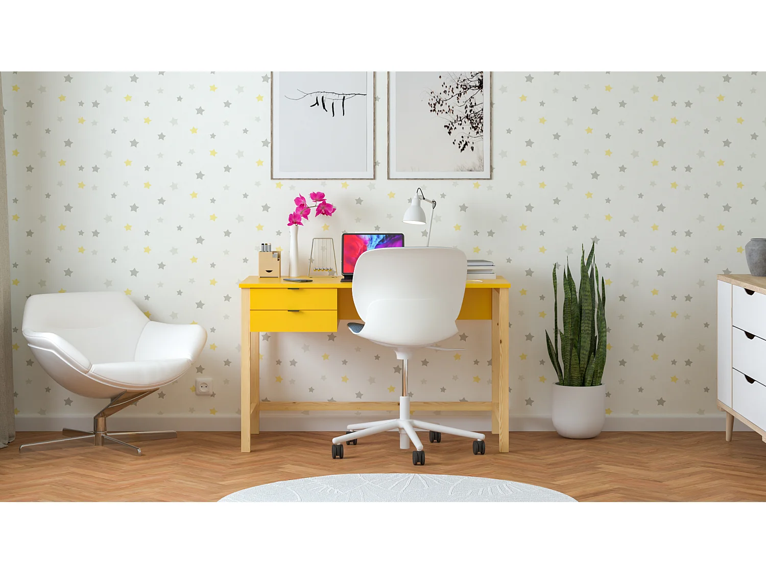 Bureau enfant en pin massif 120x60 jaune