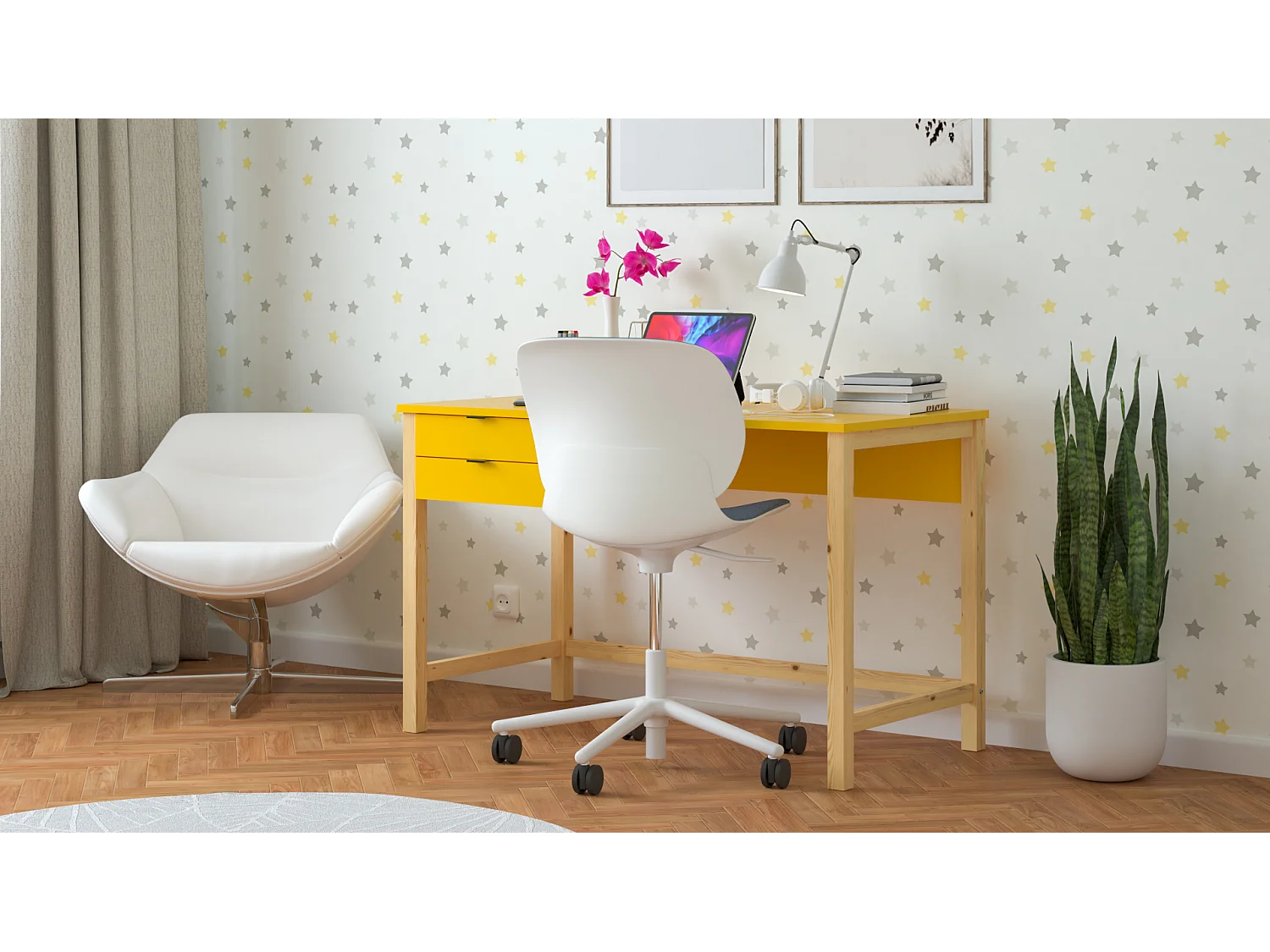 Bureau enfant en pin massif 120x60 jaune