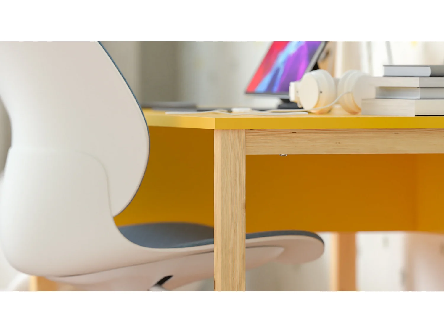 Bureau enfant en pin massif 120x60 jaune