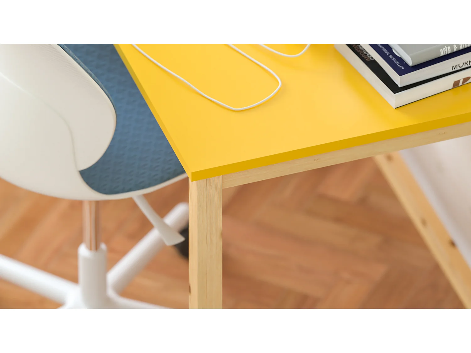 Bureau enfant en pin massif 120x60 jaune