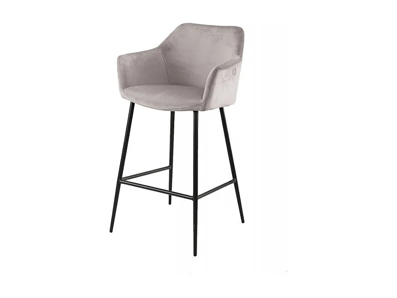 Chaise haute de bar en velours marron et piétement métal noir - CHIC