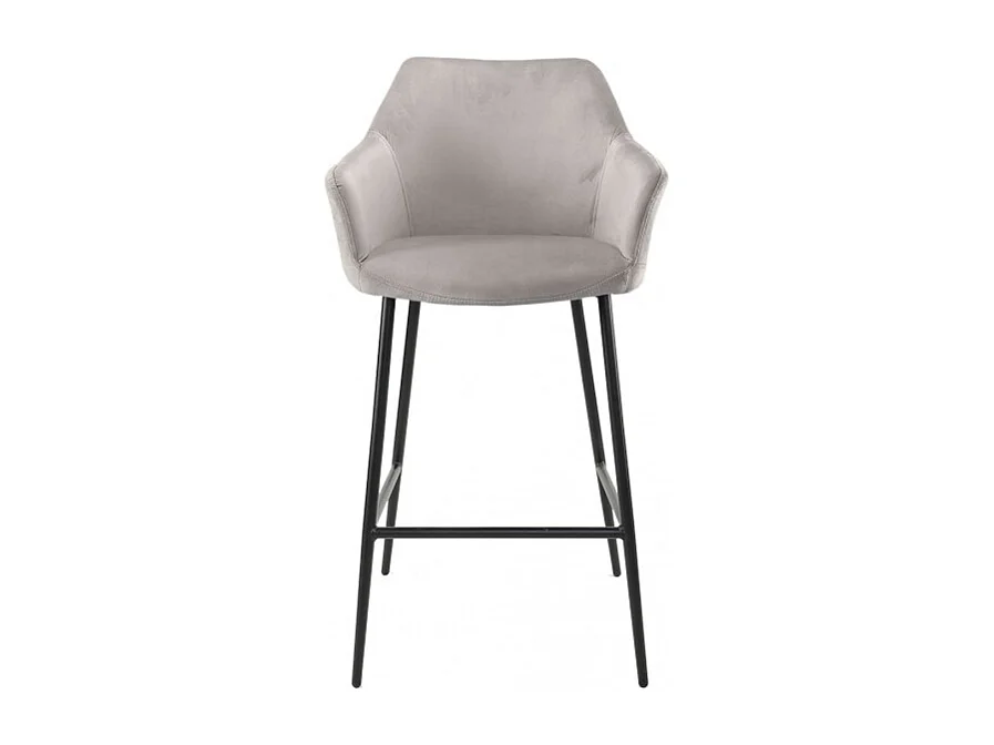 Chaise haute de bar en velours marron et piétement métal noir - CHIC