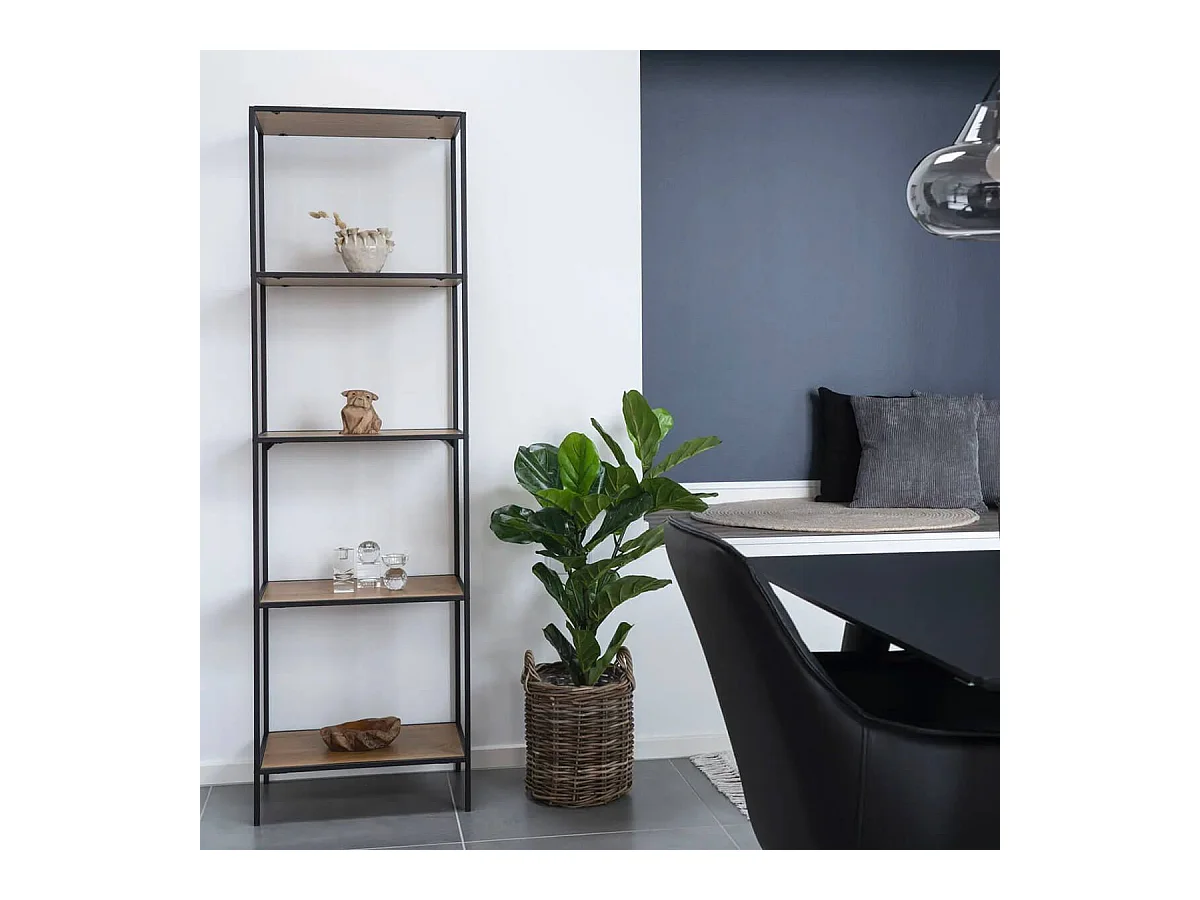 VOLLRAD - Etagère 5 Plateaux Acier Noir et Bois Naturel