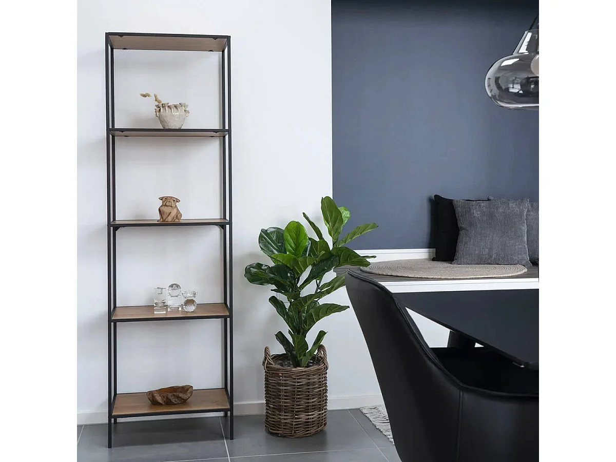 VOLLRAD - Etagère 5 Plateaux Acier Noir et Bois Naturel