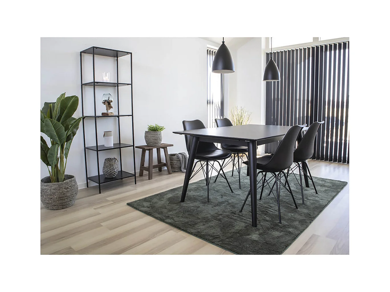 HARALD - Etagère 5 Plateaux Acier Noir et Aspect Bois Noir