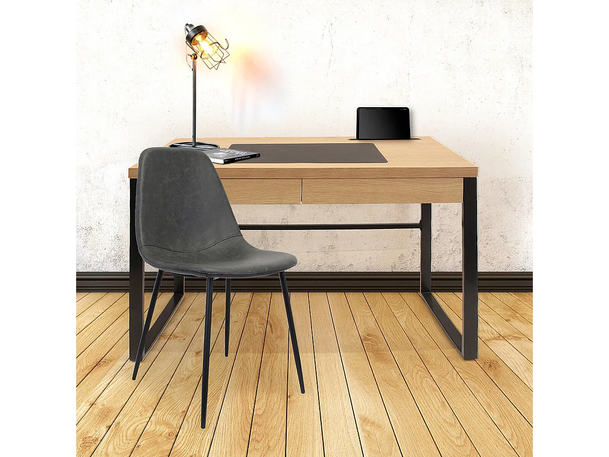 CALEB - Bureau Plateau Effet Bois et Piètement Noir