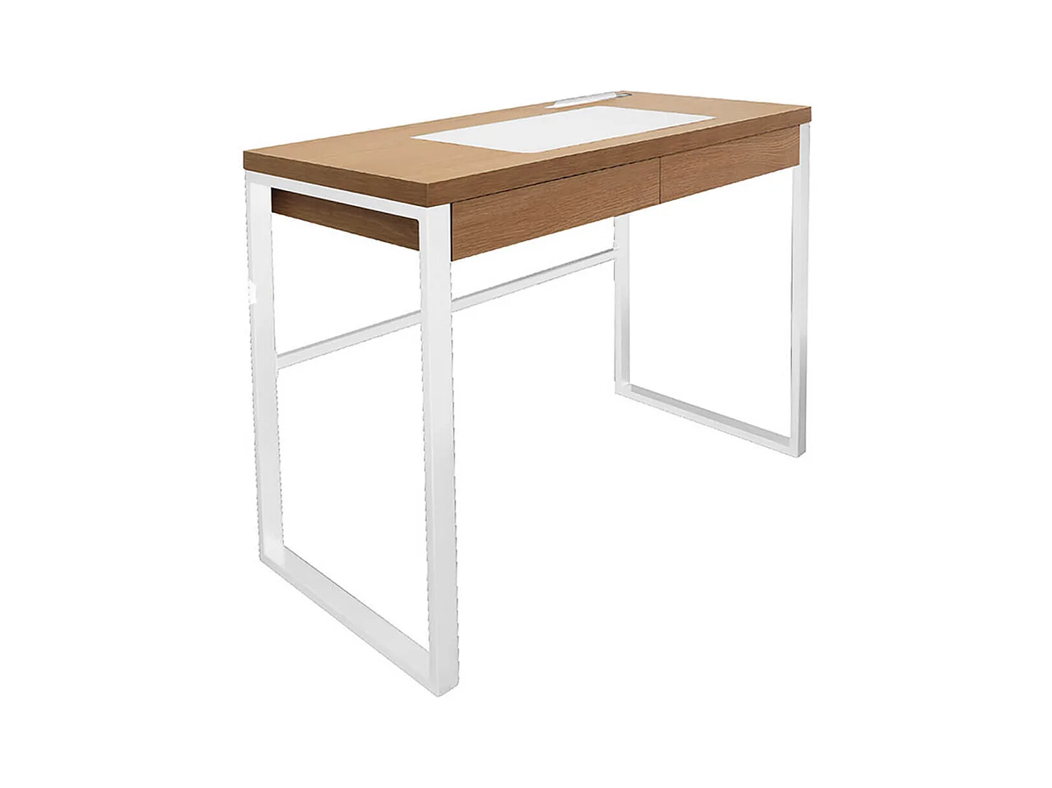 CALEB - Bureau Plateau Effet Bois et Piètement Blanc