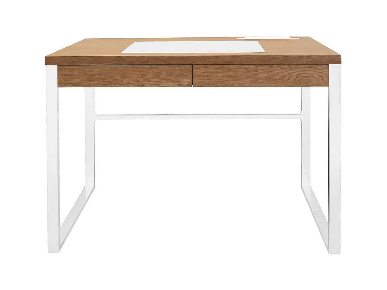 CALEB - Bureau Plateau Effet Bois et Piètement Blanc