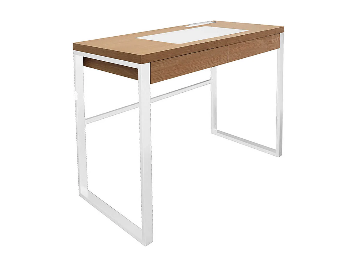 CALEB - Bureau Plateau Effet Bois et Piètement Blanc