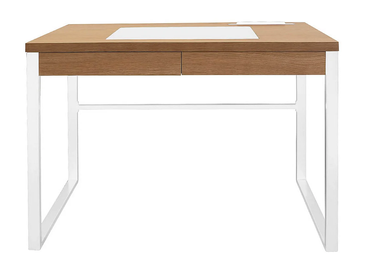 CALEB - Bureau Plateau Effet Bois et Piètement Blanc