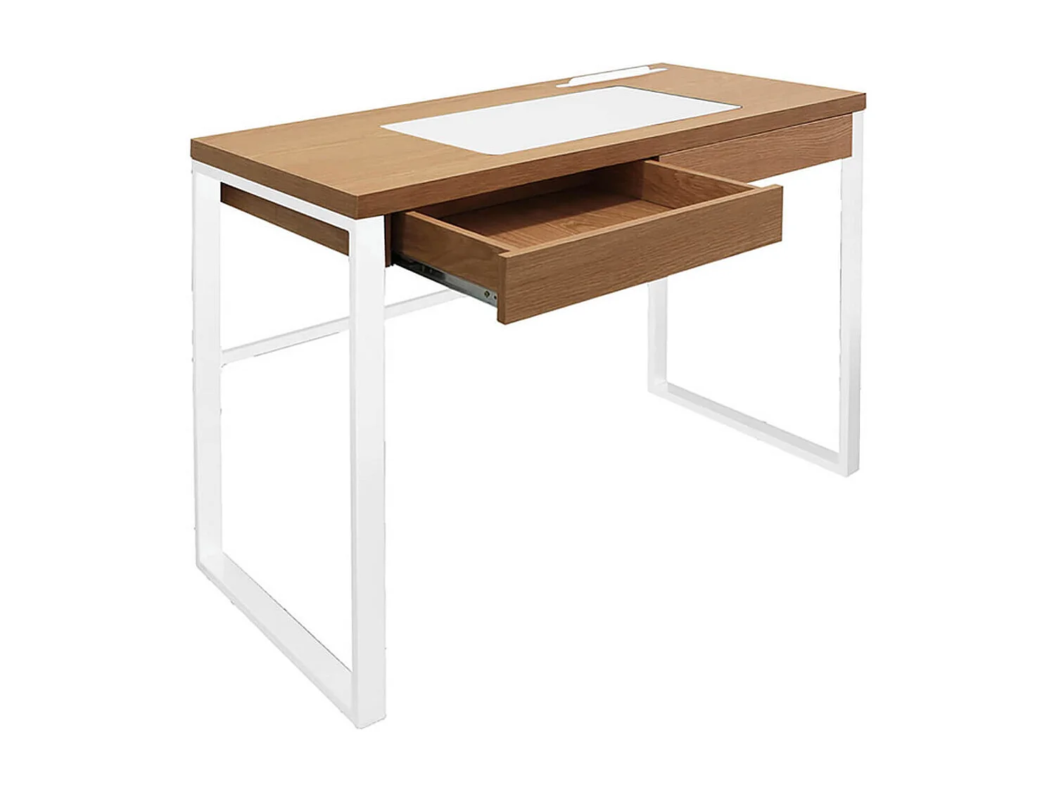 CALEB - Bureau Plateau Effet Bois et Piètement Blanc