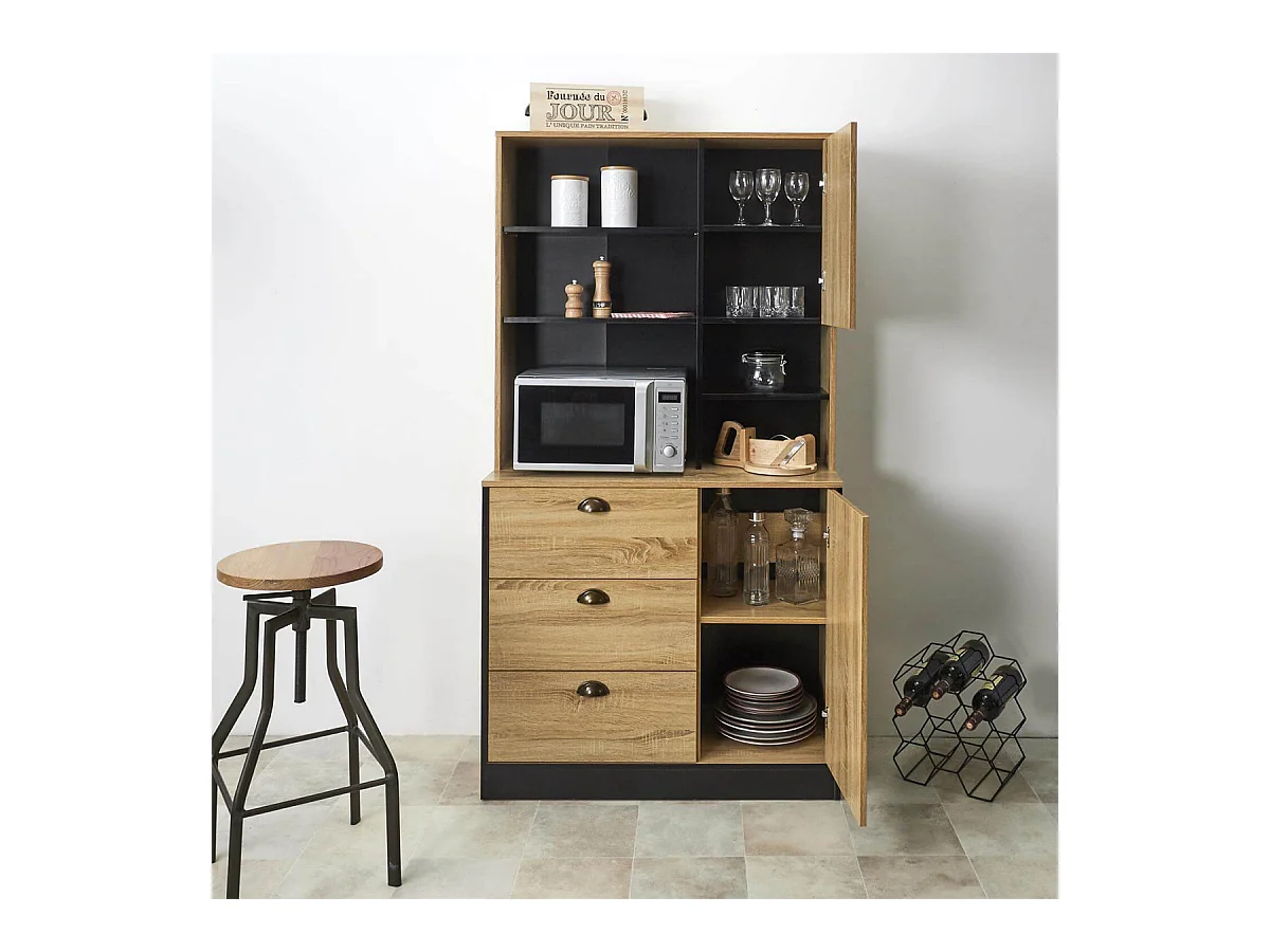 DINAJ - Buffet Vaisselier Multi-Rangement Aspect Bois