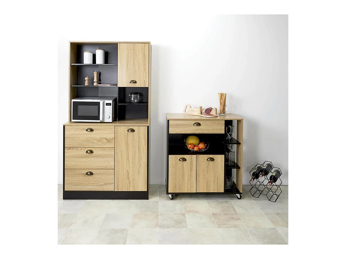 DINAJ - Buffet Vaisselier Multi-Rangement Aspect Bois