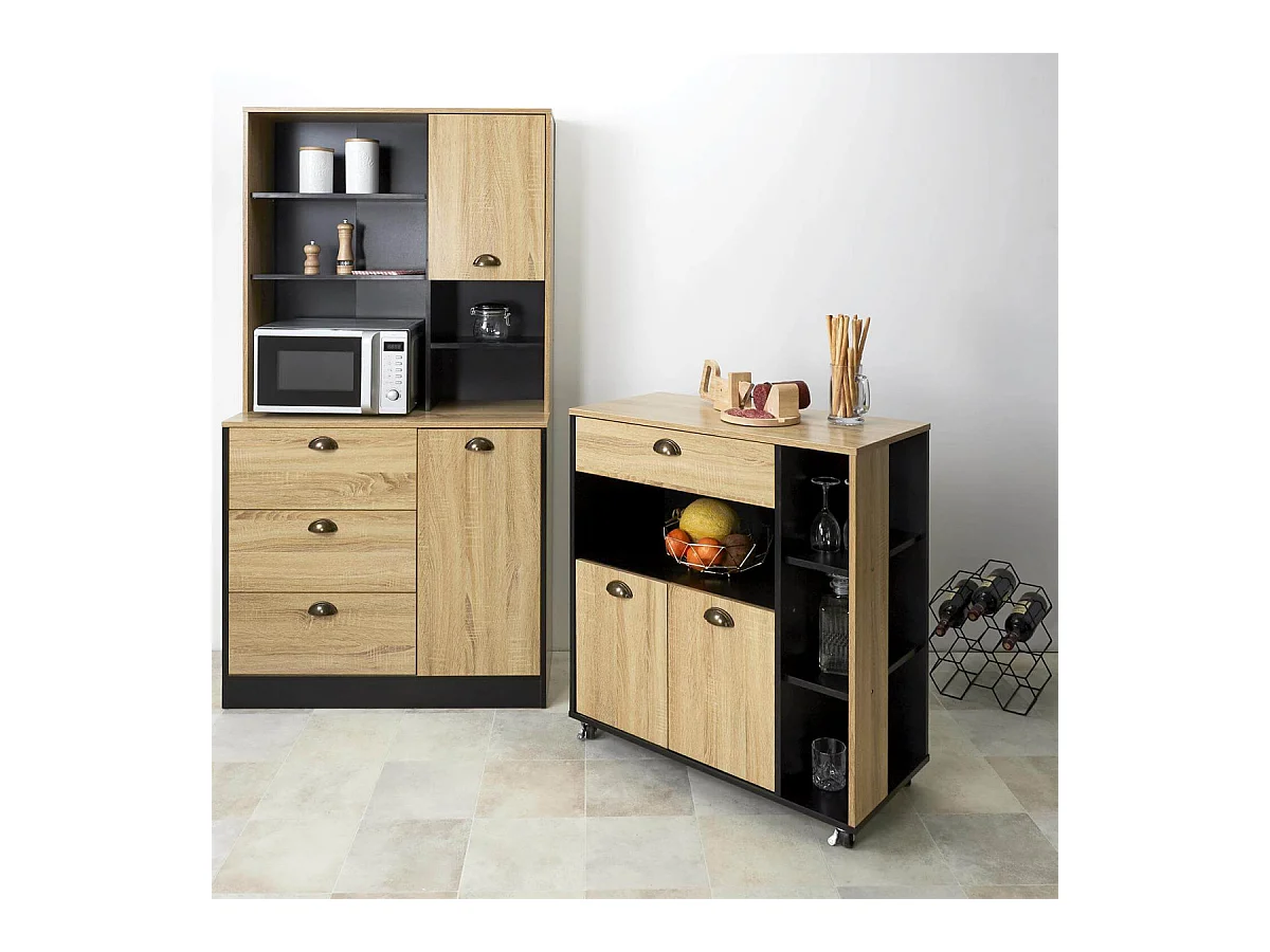 DINAJ - Buffet Vaisselier Multi-Rangement Aspect Bois