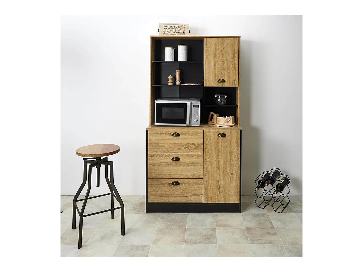 DINAJ - Buffet Vaisselier Multi-Rangement Aspect Bois