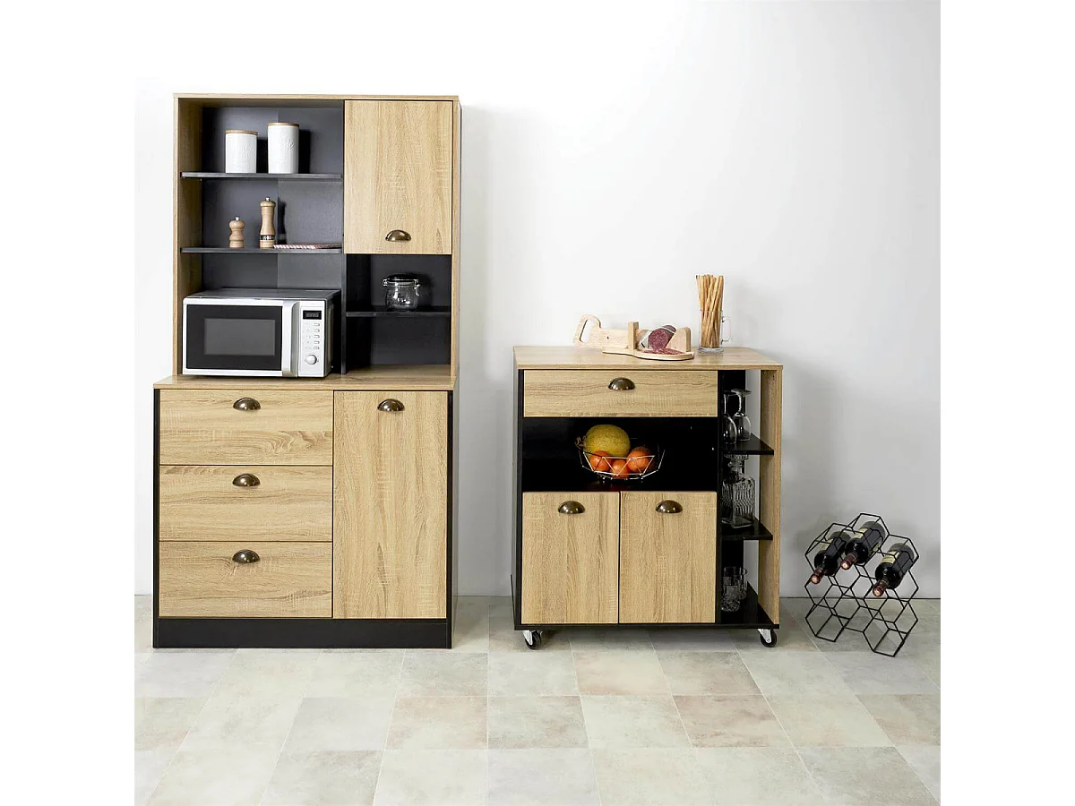 DINAJ - Buffet Vaisselier Multi-Rangement Aspect Bois