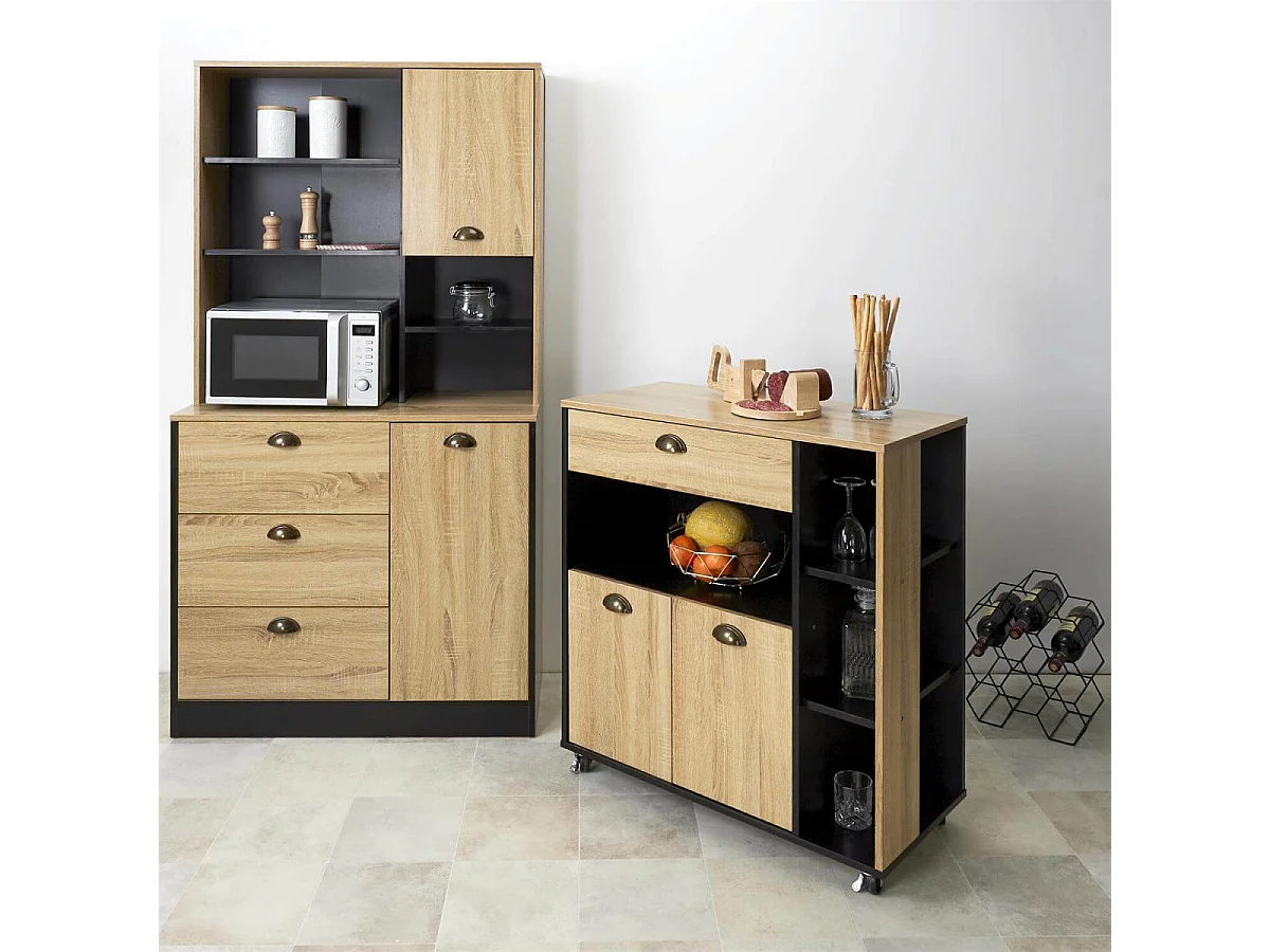 DINAJ - Buffet Vaisselier Multi-Rangement Aspect Bois