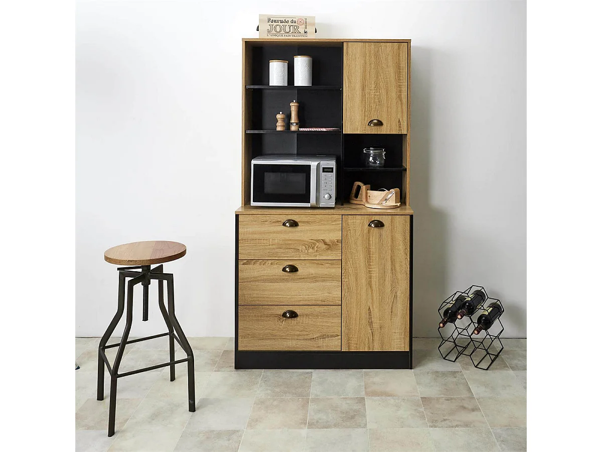 DINAJ - Buffet Vaisselier Multi-Rangement Aspect Bois