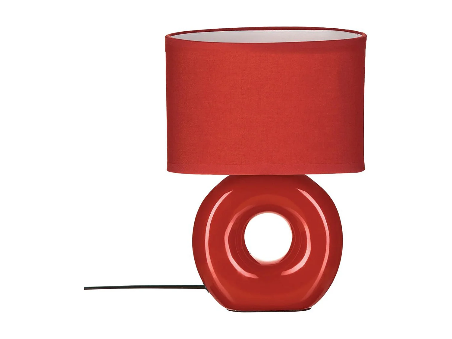 Lampe à poser Rouge pied en céramique et abat-jour en coton H 25 cm