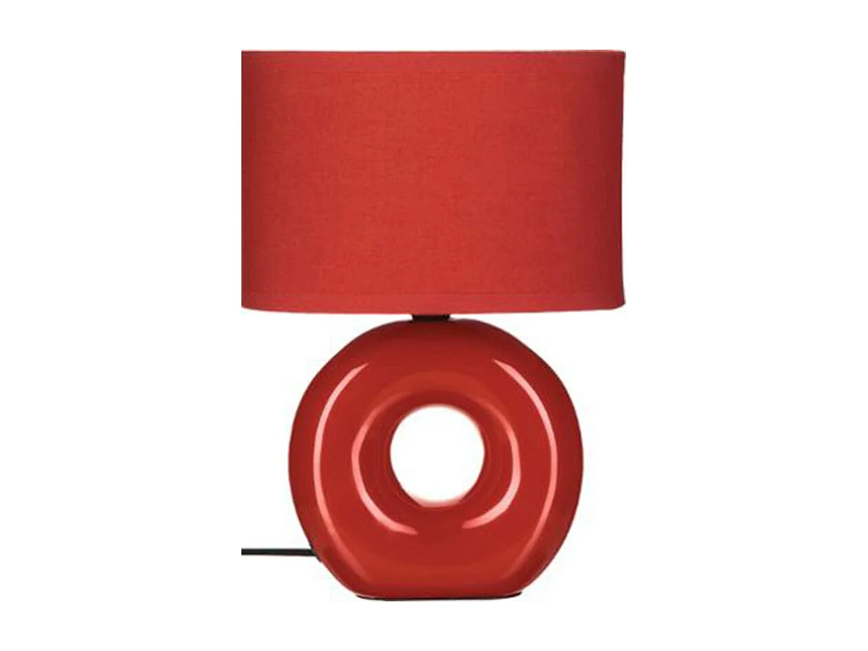 Lampe à poser Rouge pied en céramique et abat-jour en coton H 25 cm