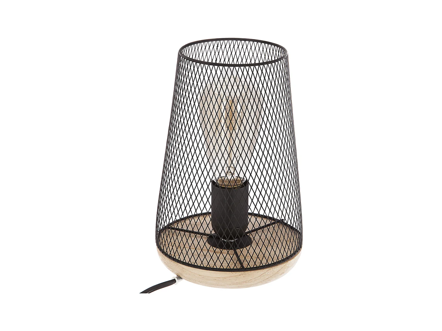 Lámpara de mesa de rejilla y madera