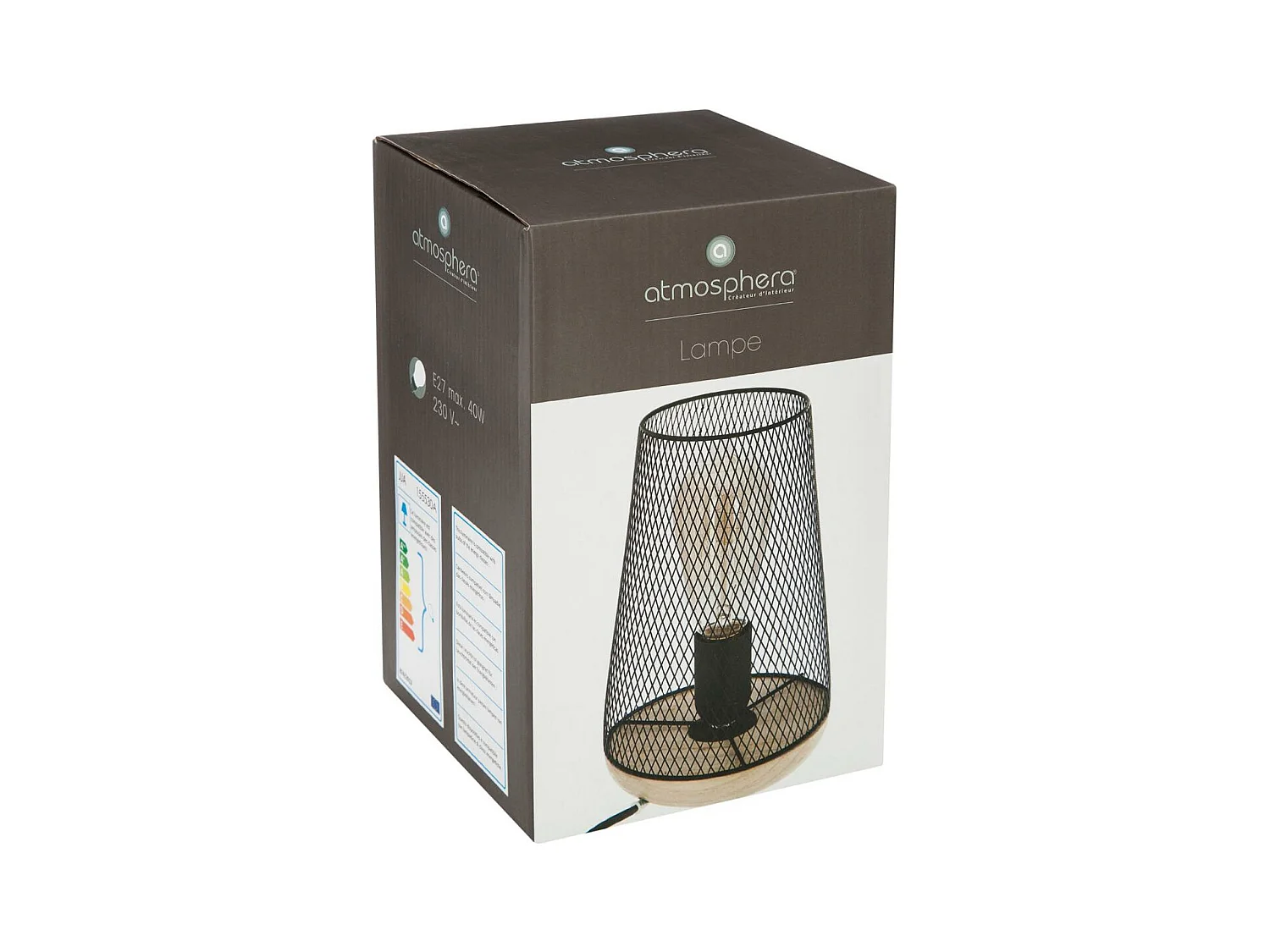 Lámpara de mesa de rejilla y madera