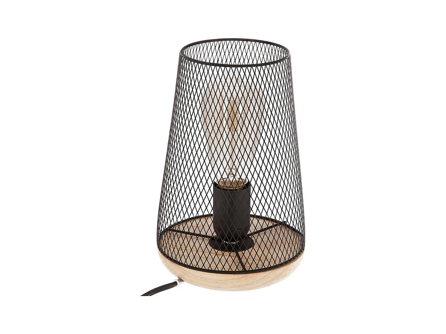 Lampe en Métal Noir et Bois H 23 cm