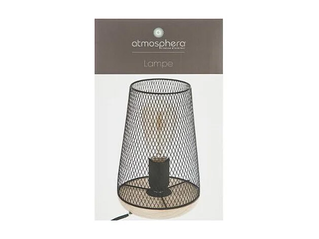 Lampe en Métal Noir et Bois H 23 cm