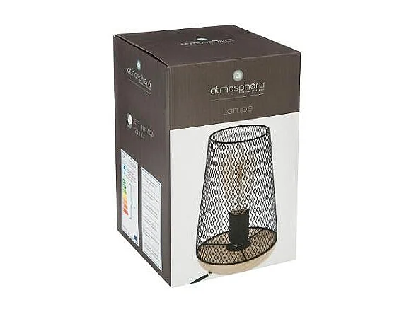 Lampe en Métal Noir et Bois H 23 cm