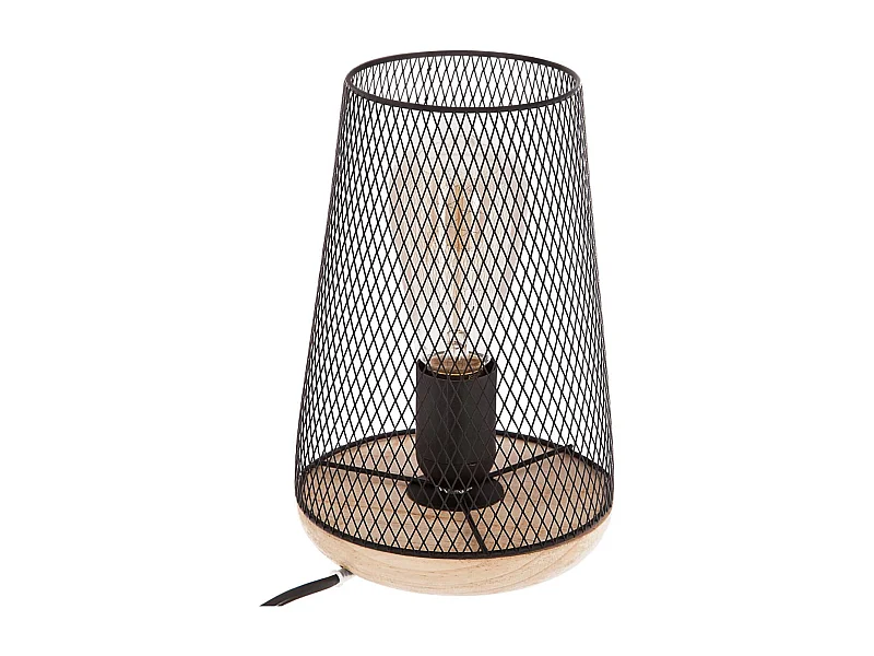 Lampe en Métal Noir et Bois H 23 cm