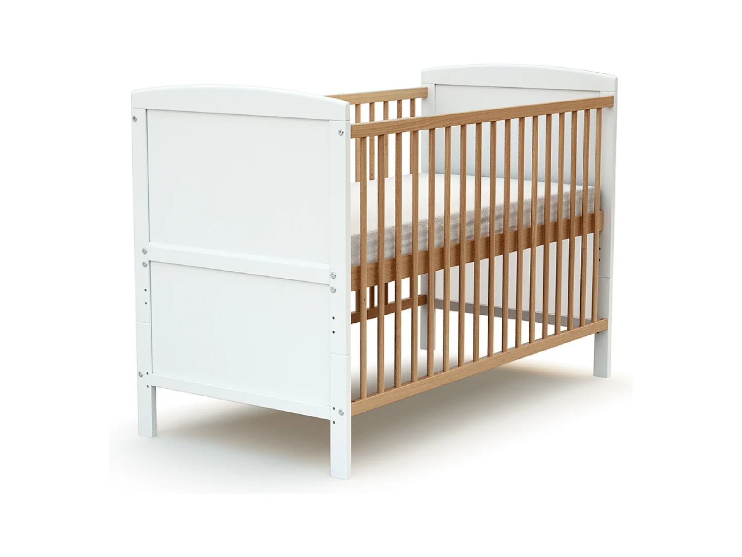 Lit bébé évolutif en bois ESSENTIEL Blanc et Hêtre Verni 60 x 120 cm