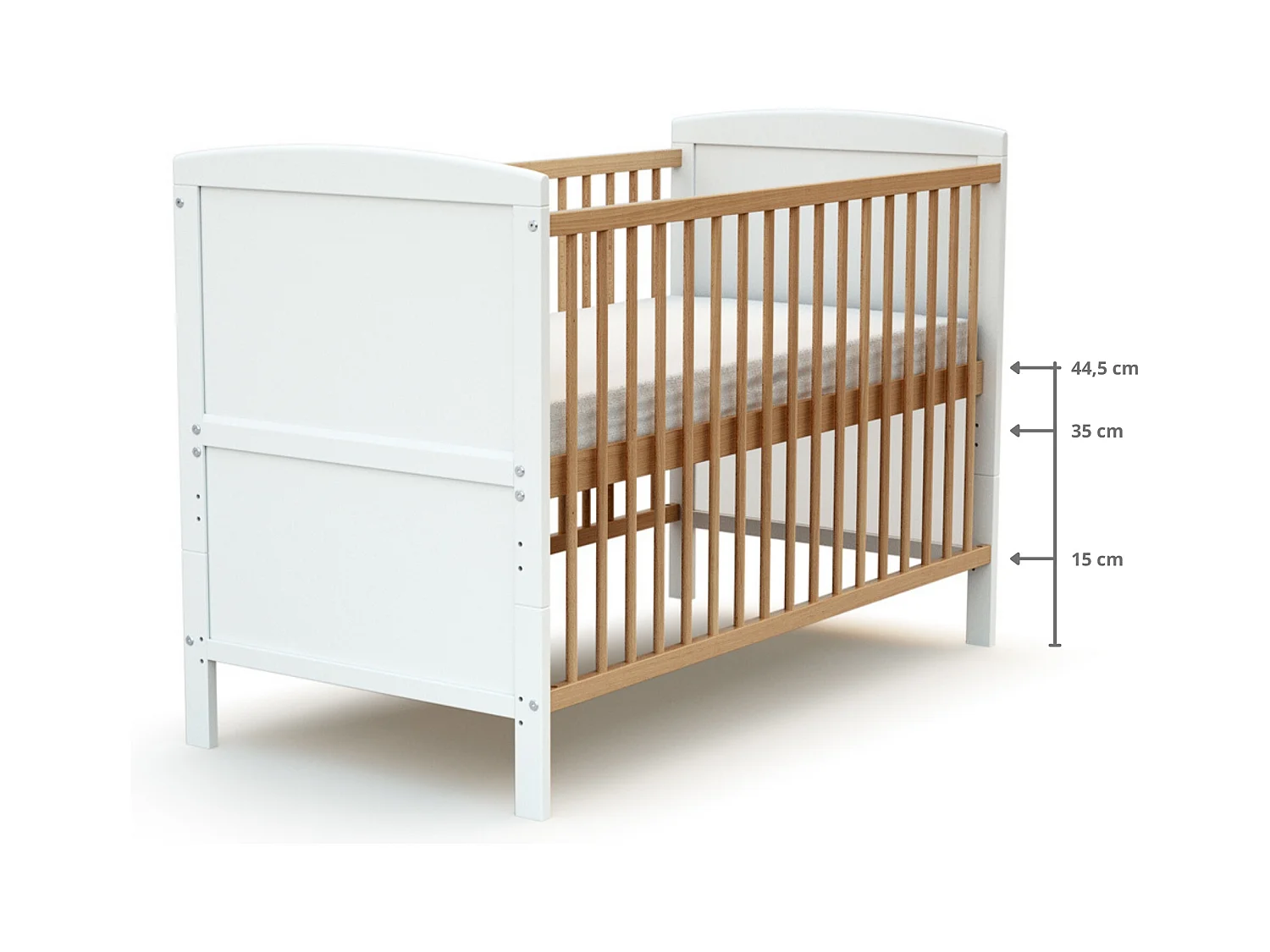 Lit bébé évolutif en bois ESSENTIEL Blanc et Hêtre Verni 60 x 120 cm