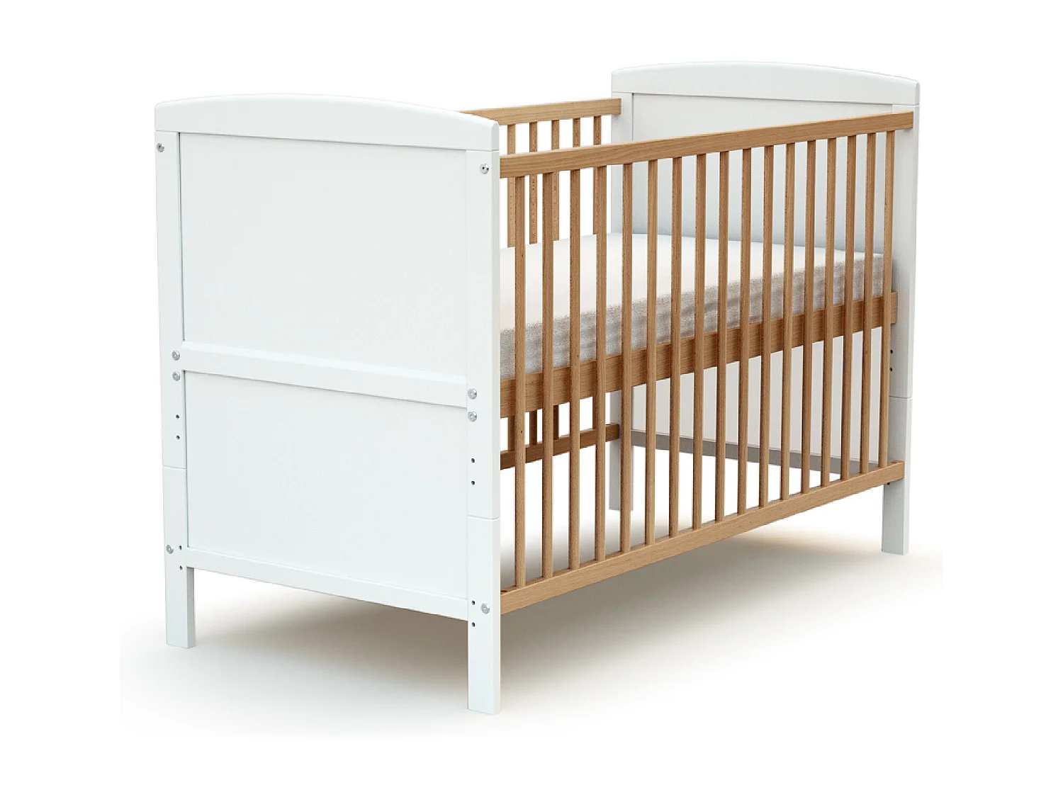 Lit bébé évolutif en bois ESSENTIEL Blanc et Hêtre Verni 60 x 120 cm