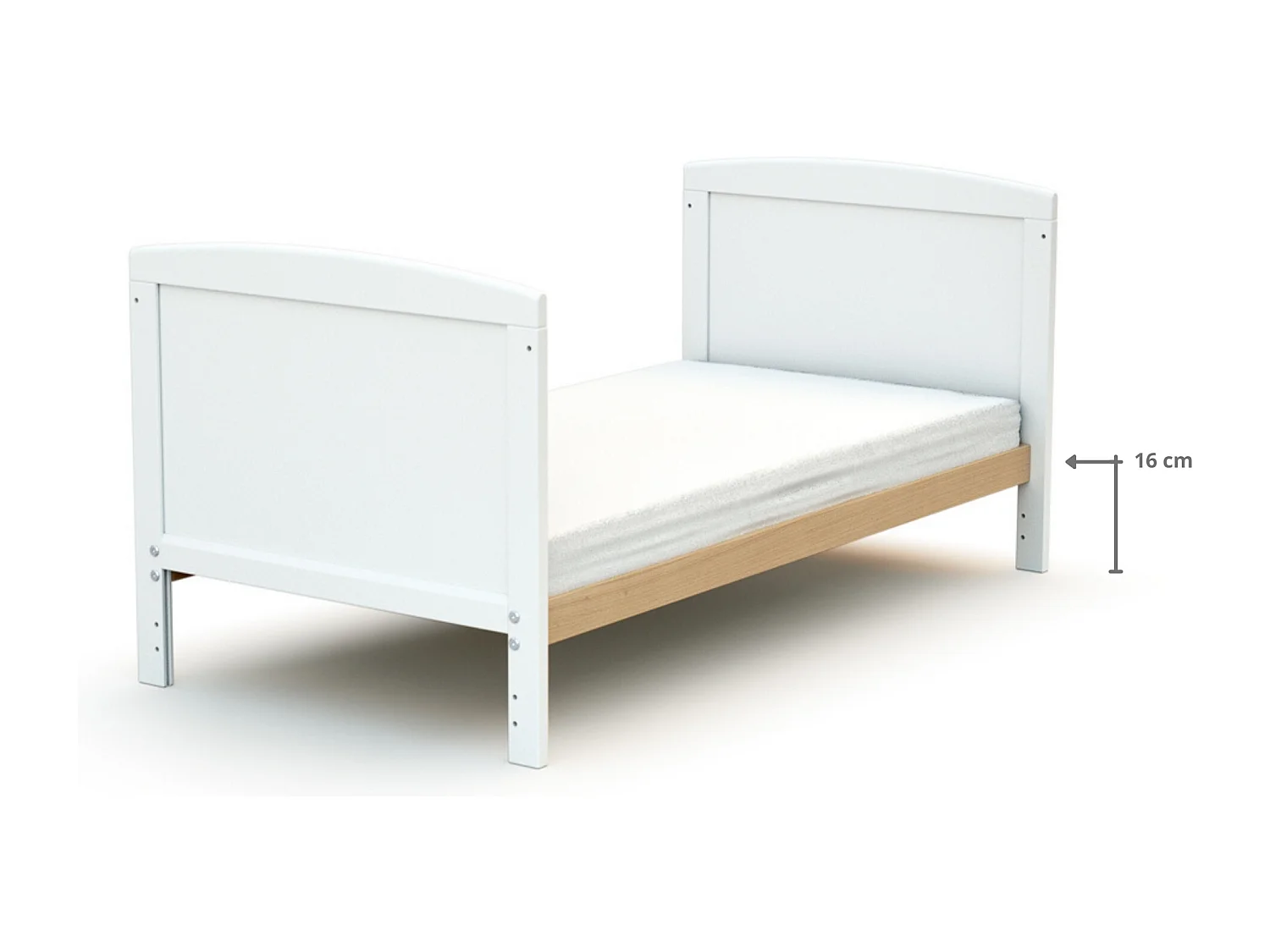 Lit bébé évolutif en bois ESSENTIEL Blanc et Hêtre Verni 60 x 120 cm