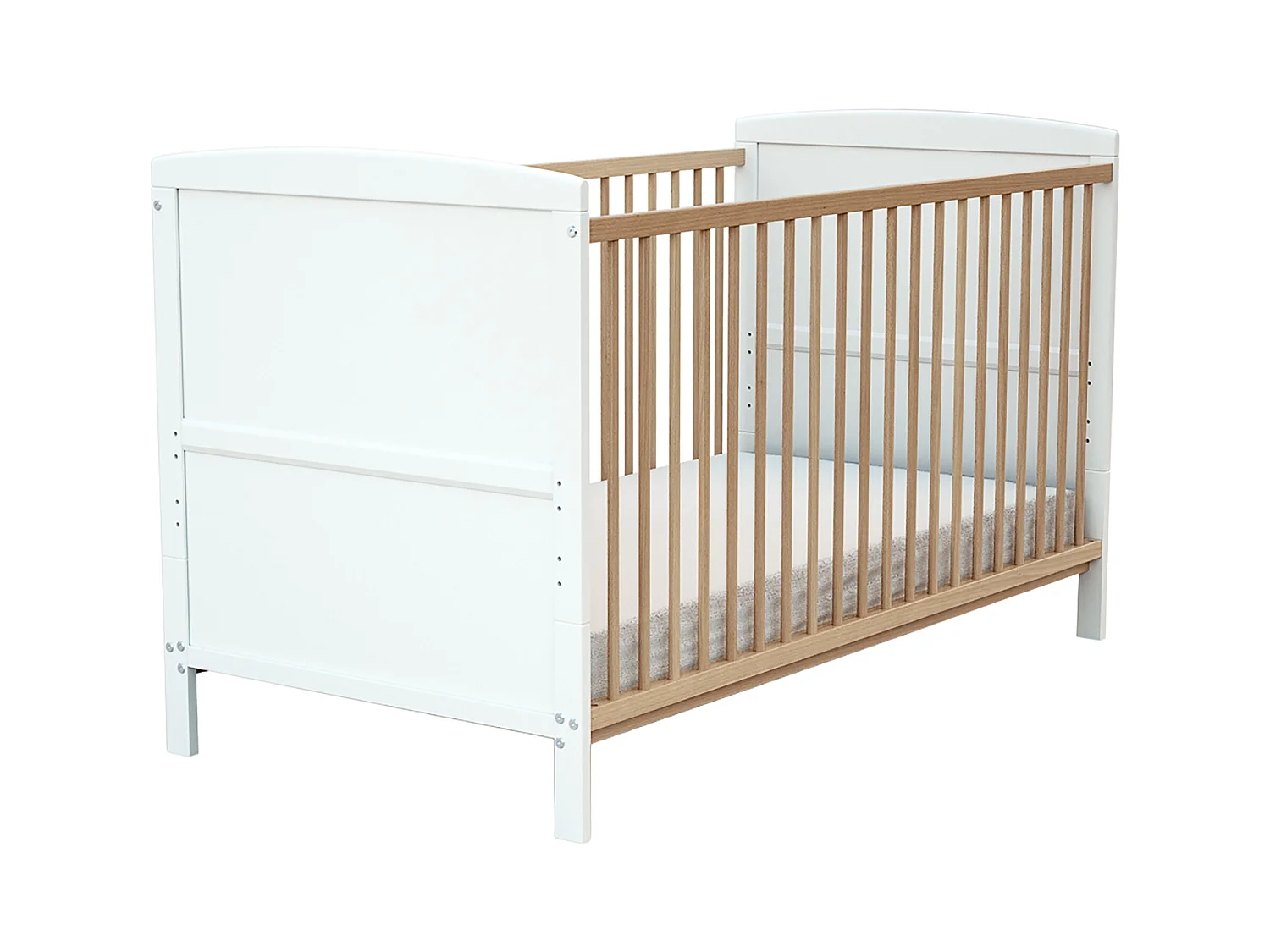 Lit bébé évolutif en bois ESSENTIEL Blanc et Hêtre Verni 70 x 140 cm