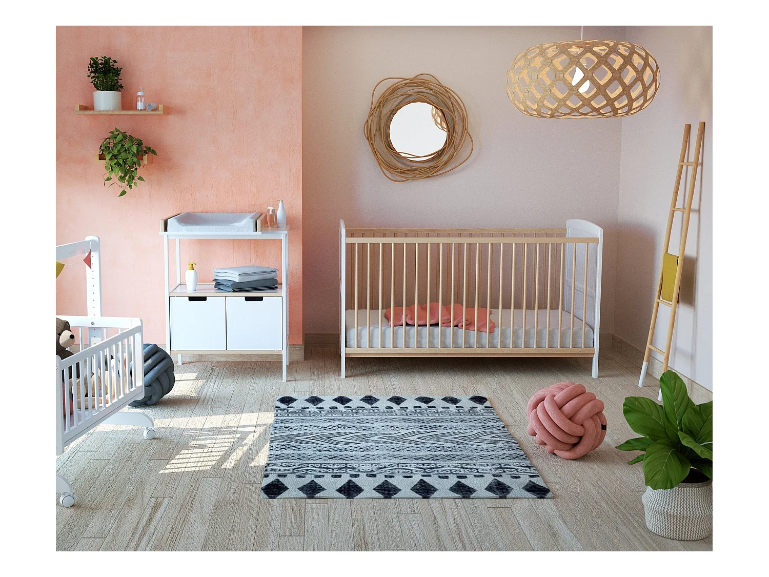 Lit bébé évolutif en bois ESSENTIEL Blanc et Hêtre Verni 70 x 140 cm